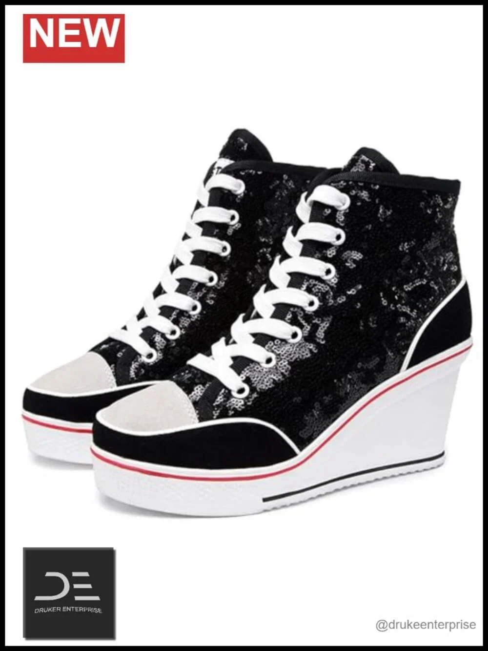 Sequin Glitter Platform Wedge Sneakers High Top Lace Up Sparkly Shoe